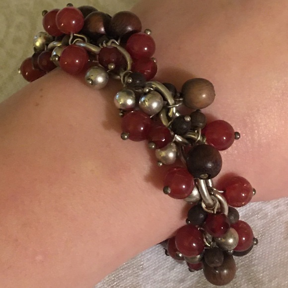 Banana Republic Red, Wood, Silver Bead Bracelet - Picture 4 of 5